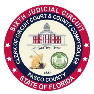 Pasco county clerk of the court - Petitions are filed with the Probate Division of the Civil Court. CONTACT US. Robert D. Sumner Judicial Center. 38053 Live Oak Avenue, Suite 207 Dade City, FL 33523-3805. Phone: (352) 521-4542, option 4 Toll Free: (800) 368-2411, ext. 4542. West Pasco Judicial Center. 7530 Little Road, Suite 105 ... Pasco County Clerk & Comptroller Office Hours ...